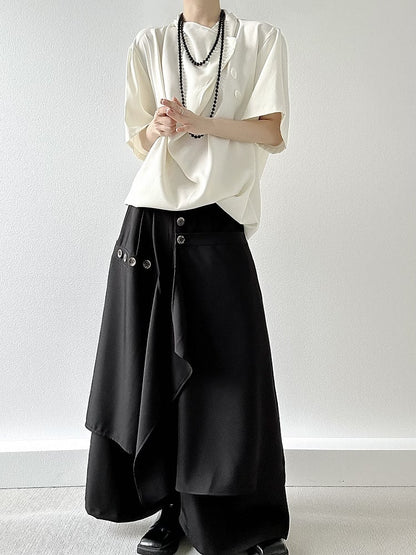 Wide-Leg Black Pants Avant-Garde with Draping Ouji Lolita