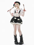 Mushroom Sweet Bubble Fleece Short Lolita White Straps Spot with Applique Black Detachable