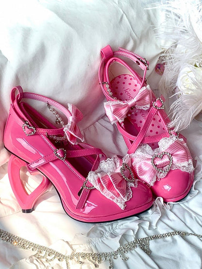 Heel Leather Crystal PU with Heart