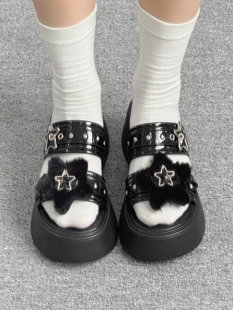 Hausschuhe Star Schwarz – Plateau Schnallen Alt-Goth