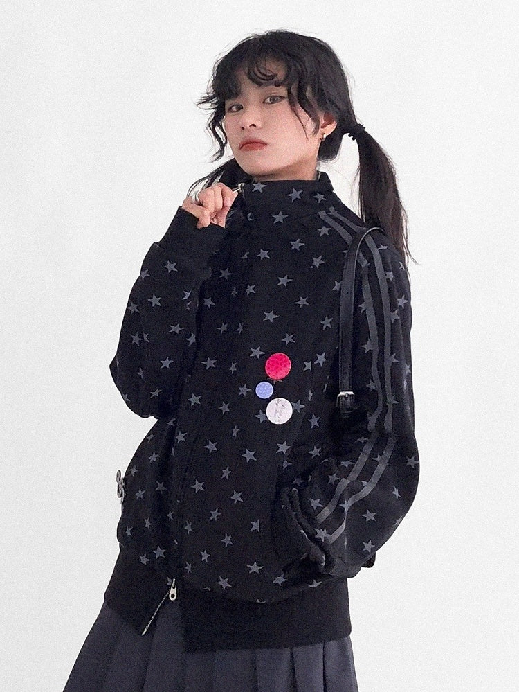 Collar Star Y2K Stand Motif Jacket Black with