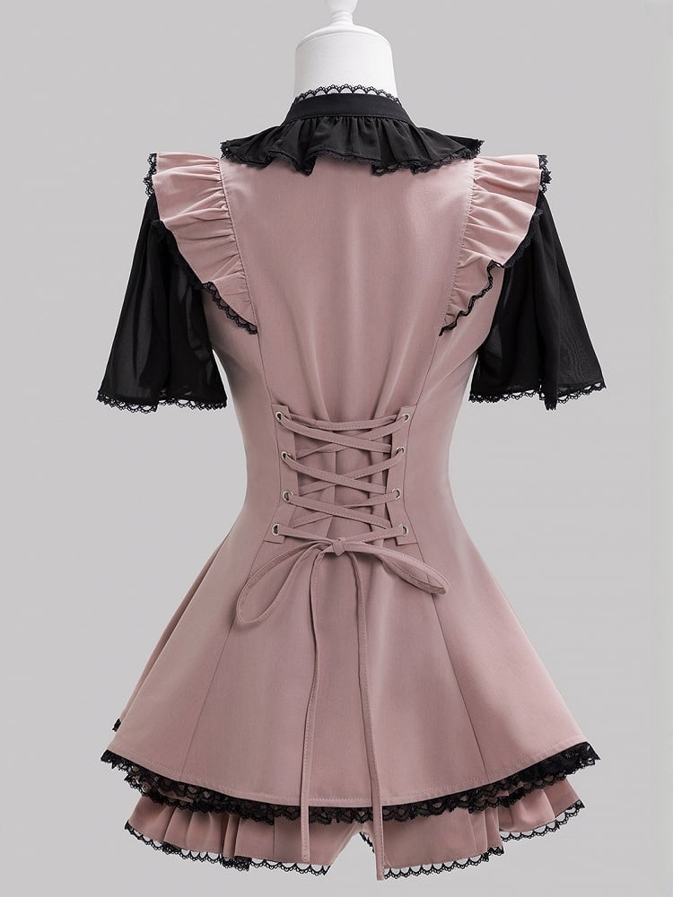 Chiffon Ruffle Dress with Lace Trim and Bow Set - Fluffy Heart
