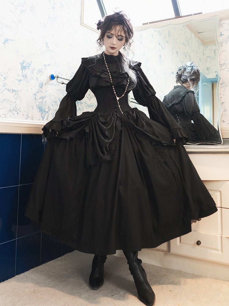 Black Gothic Lolita Corset Belt Waist Boned Aristocrat Victorian Skirt High