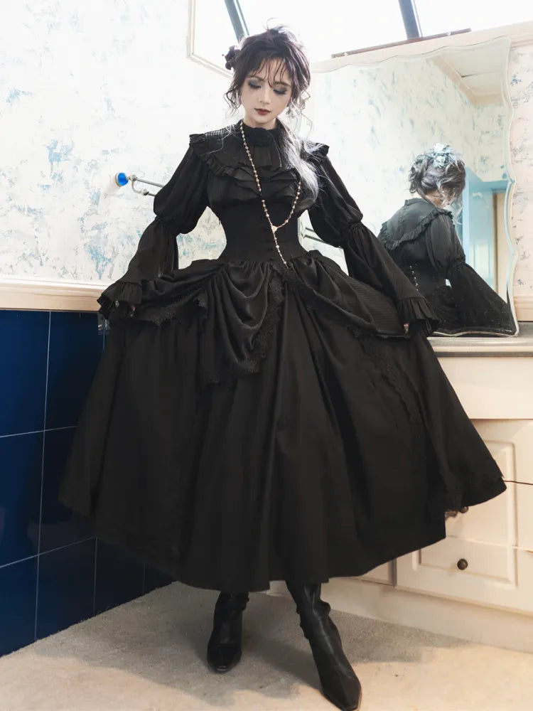 Korsett mit hoher Taille und Stäbchen, Aristokrat, viktorianischer Rock, Gürtel, Gothic, Schwarz, Lolita