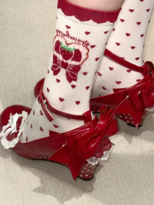 Mary - PU Heart Lolita Shoes Sweet Removable Jane Design Wedge