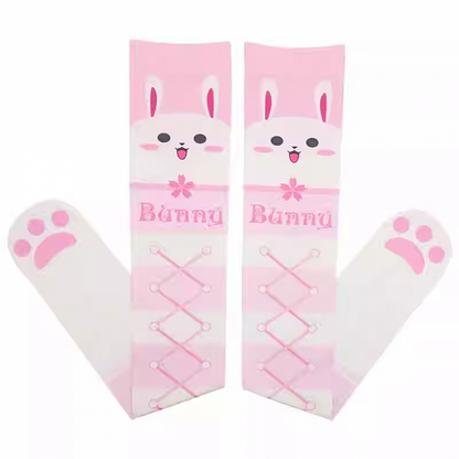 Pink Bunny Pattern Crisscorss Banded Over Knee Stockings