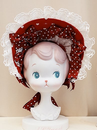 Pattern – Accents Sweet Bow Options Lace-trimmed Color Bonnet Lolita Heart with 5