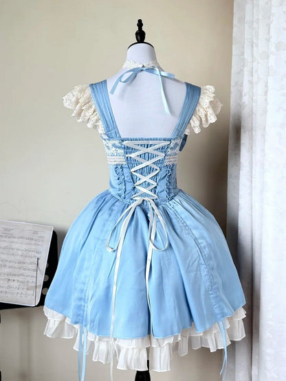 JSK à taille baleinée bleu ciel avec ourlet à volants superposés - Gardenia Chronicle