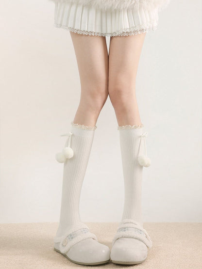 Lolita Socks Calf (5 Decor Colors) Pom-Pom