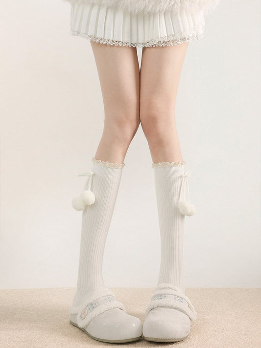 Lolita Socks Calf (5 Decor Colors) Pom-Pom