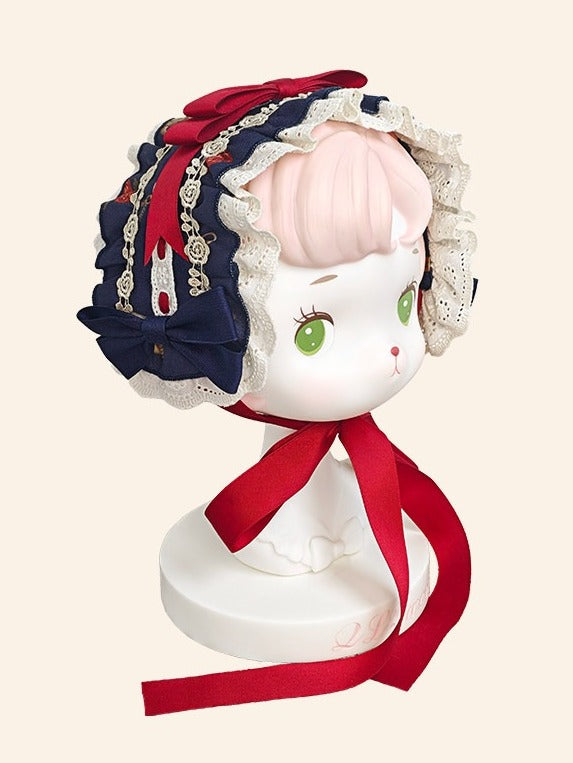 Dark Blue Red Bowknot Hairband Accessory - Stars Fall on the Foggy Island