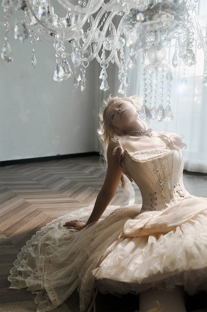 Skirt + Classic Layered Boned High-low Top Lolita Corset Tulle Champagne