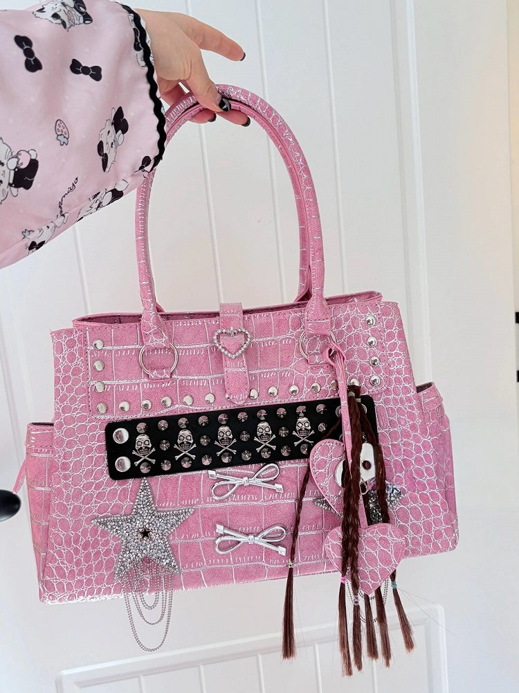 Y2K Vintage Handbag with Studs and Buckle Accent - Black Cherry Sauce