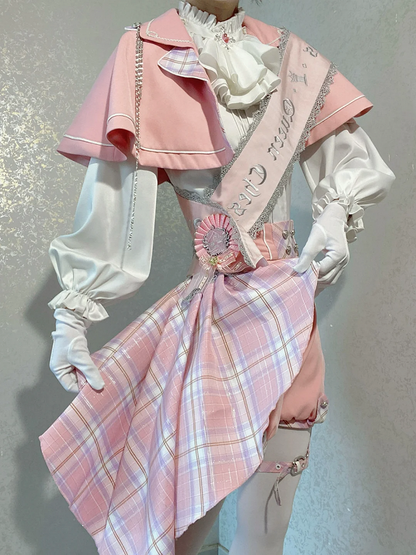 Ouji Shorts Waist Prince Outfit High Lolita + White Cape Shirt and - Pink