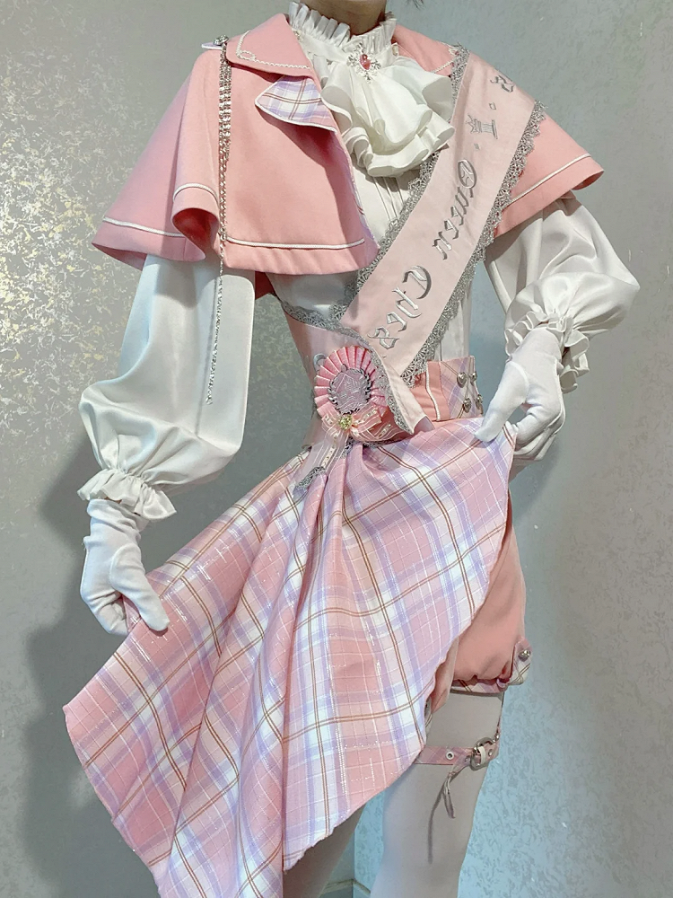 - White + Lolita Shorts and Pink Outfit Shirt Cape High Ouji Prince Waist