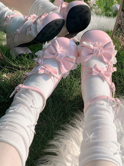 Heart - Sweet Design Mary Pink Kitten Lolita Mid-Heel Heel Janes Crisscross Snap with