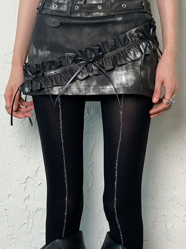 Y2K Black Tights with White Line Print