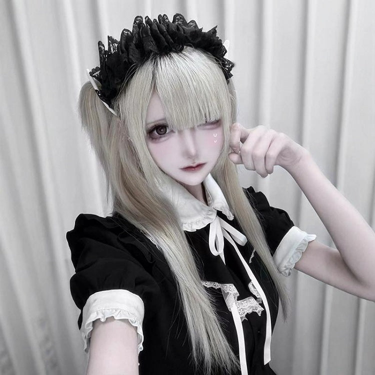 Schwarze Spitzenflügel mit Rüschen, Kei KC Plüsch mit Jirai-Engel