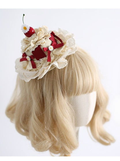 Bowknot Clips with Hat Mini Lolita Design Cherry Daisy Sweet Decorated BeigeRed Details