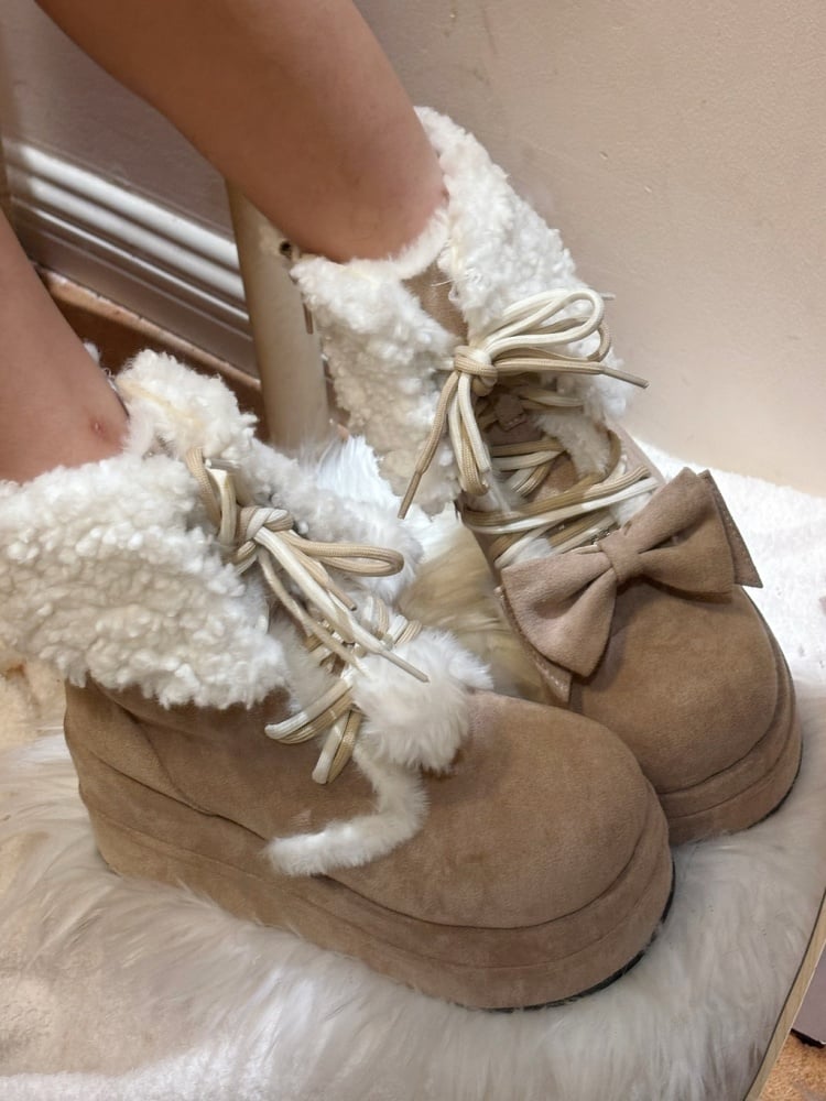 Khaki Bow Accent Fleece Lined Platform Winter Boots
