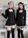 Gothic Black Double-Breasted Stand-Collar Blouse - Damn Girl