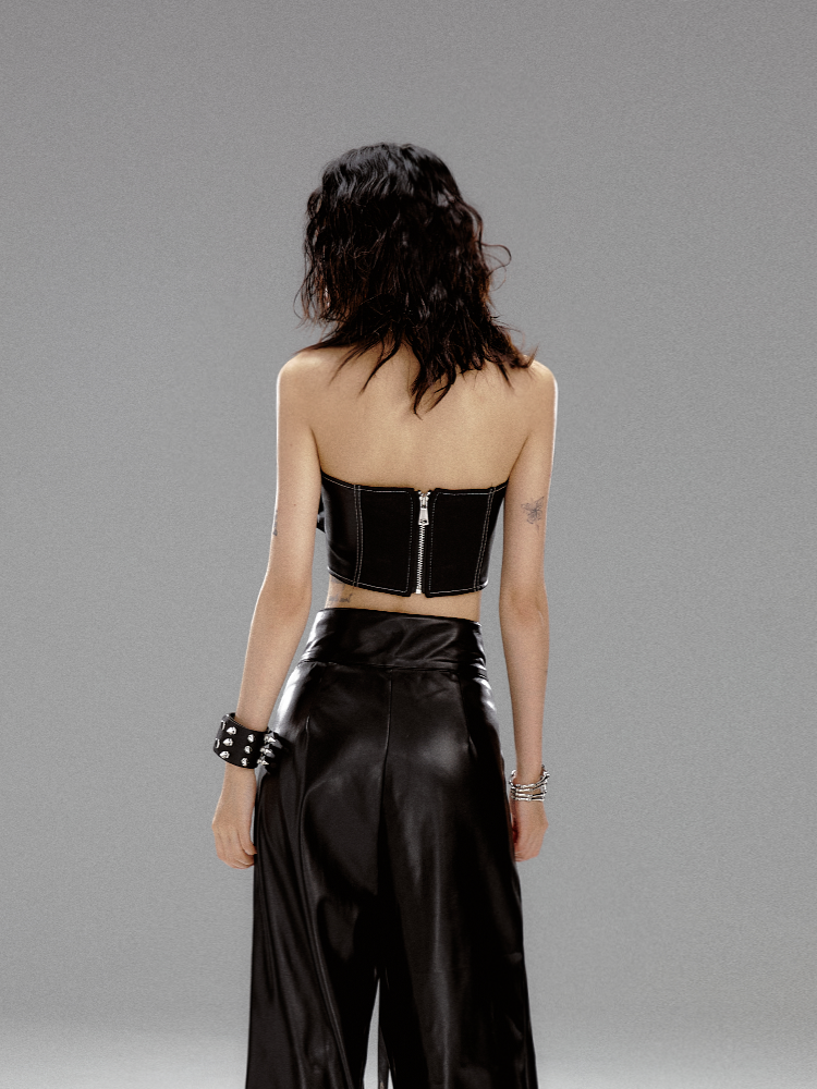 Korsett Schwarz mit Graffiti-Rücken PU-Nieten Reißverschluss-Print