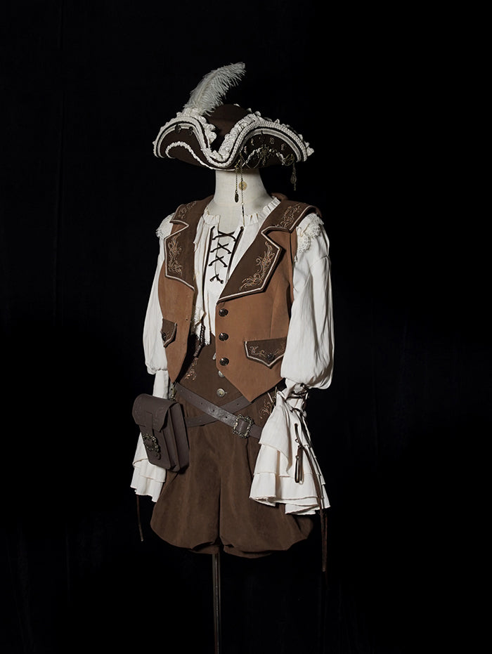 Corset Lolita Waist Coffee Belt with Shorts Ouji High Straps