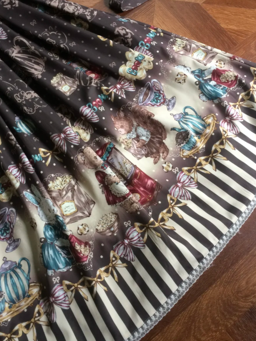 Coffee Brown Halter Lolita OP Dress with Popcorn Bear Print, Long/Short Version - Sweet Dream