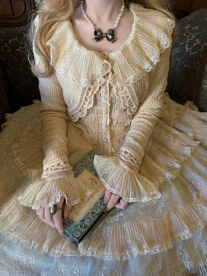 Elegant Beige Short Lolita Knitted Cardigan