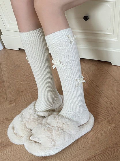 Weiße Lolita Wadensocken mit Schleife und Herz