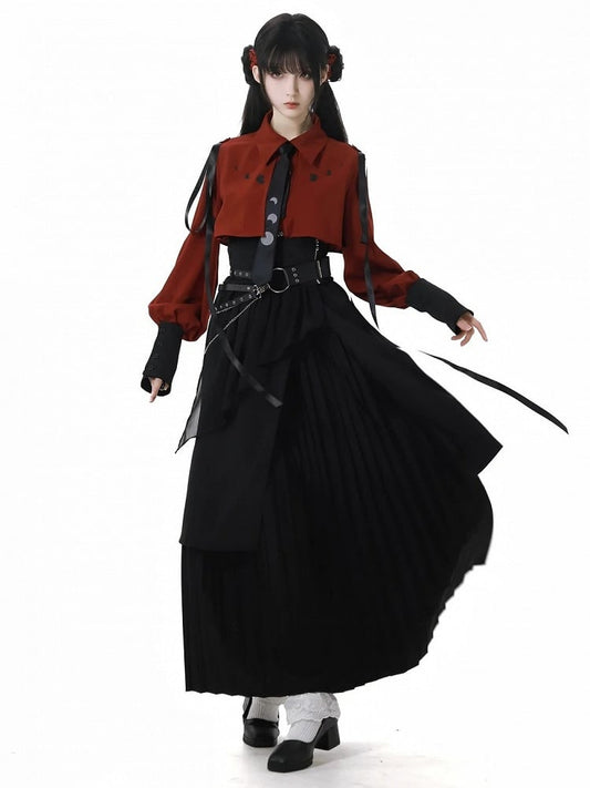 Pleated Black Long Skirt