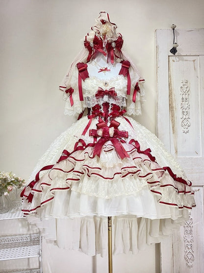 Hime Red Dress Layered Waist Lolita Corset High-low Hanayome