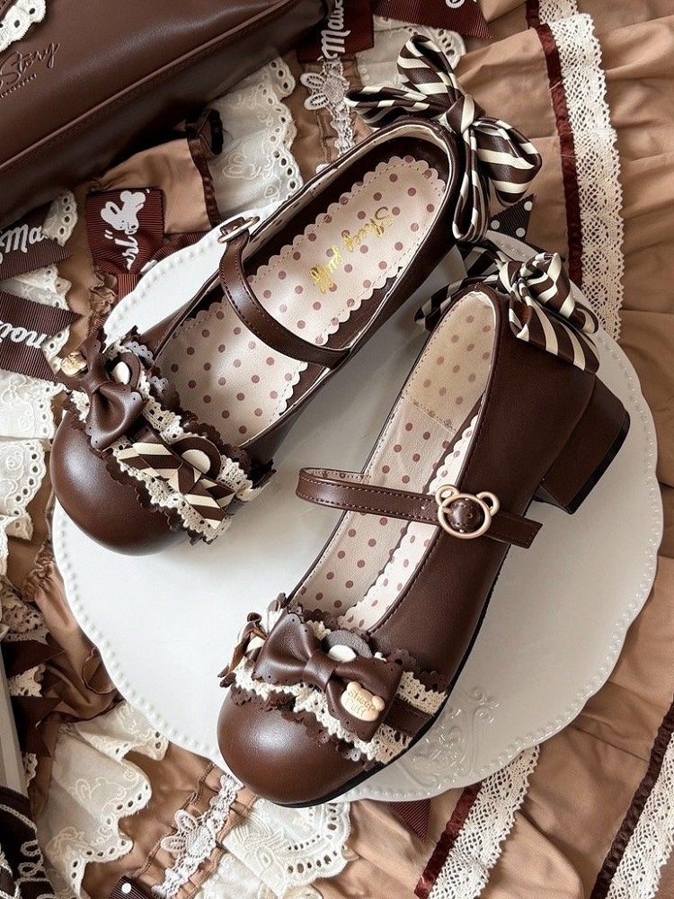 Bow Lolita Shoes Accents - Sweet Low-heel Brown