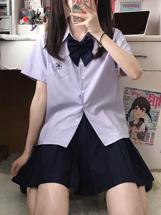 Shirt Style Preppy Purple Sakura Embroidery