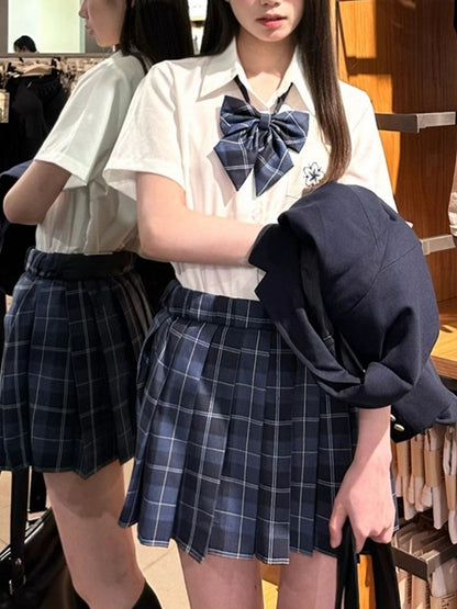 Preppy Sakura Shirt Embroidery Style White/Gray/Blue