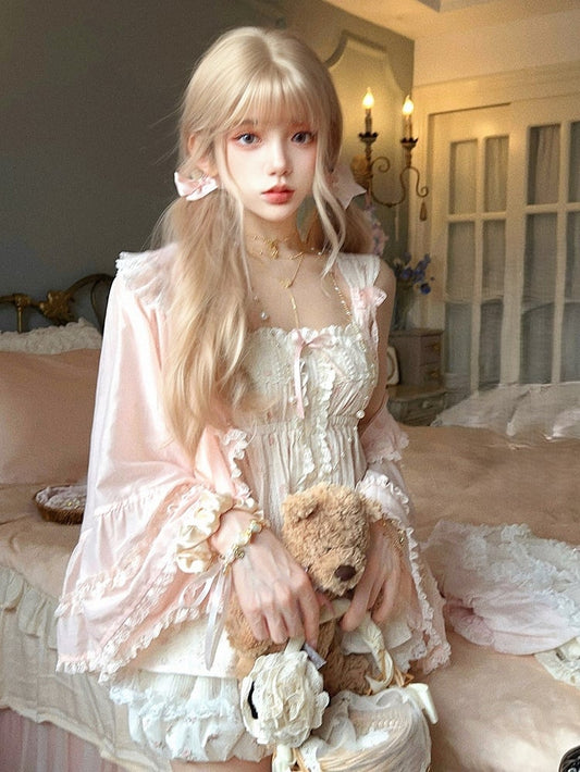 Ruffled Sun-protective Pink Sleeves With Cardigan Bell