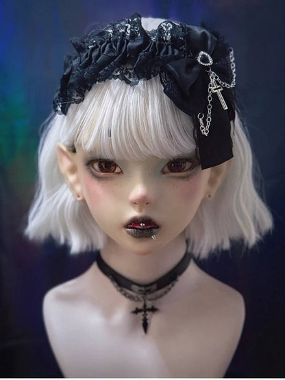 Dark Gothic KC Headband with Layered Bow and Ruffled Lace - Strange Sugar