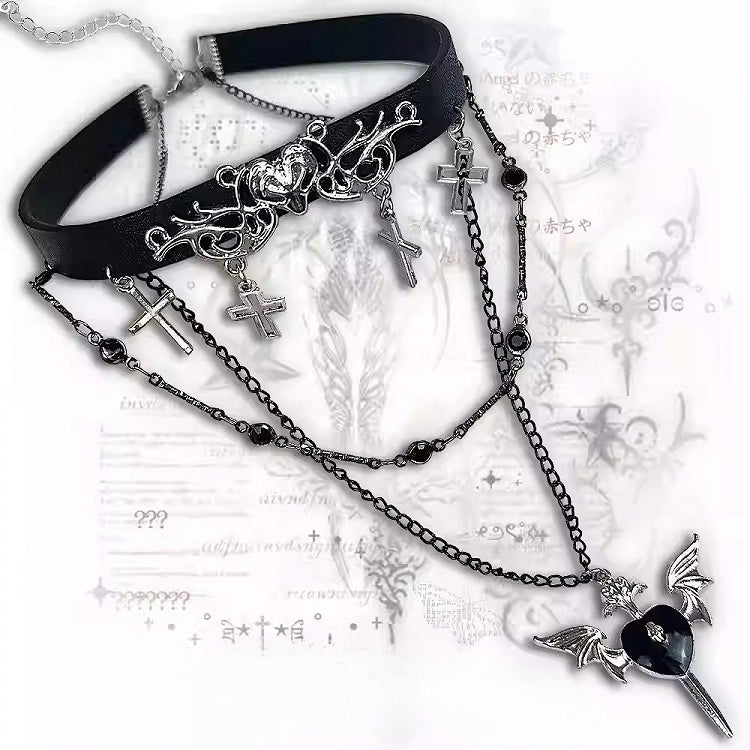 Pendant And Bittersweet Black Choker Heart Cross