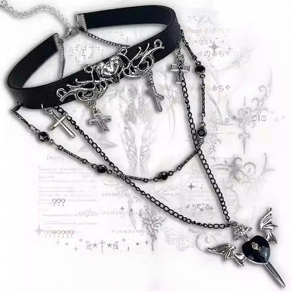 Pendant And Bittersweet Black Choker Heart Cross