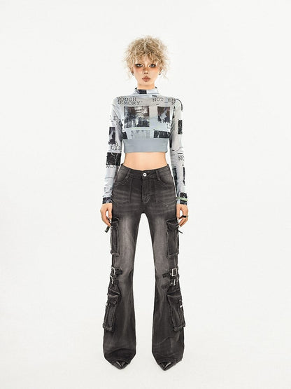 Flared Grey Denim Slim-fit Vintage Jeans Wash