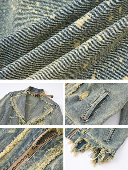 Vintage Punk Blau gewaschene Jeansjacke