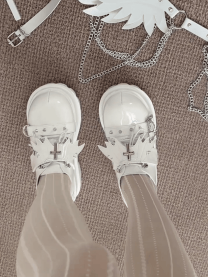 Decor Shoes Polished Closure Punk Hybrid - White Platform Wings