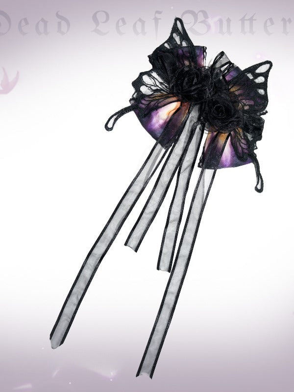 Lace Orange Black Butterfly Hairclip Flower with Wing Purple/Black Lolita