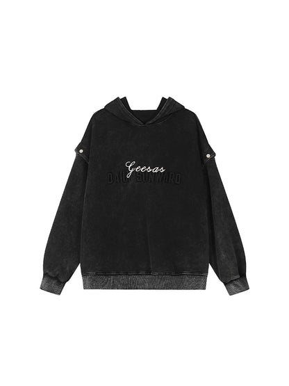 Detachable Sleeves with Black Hoodie Lettering Embroidered Vintage