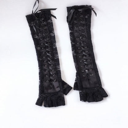 Black/White Gothic Lace-up Arm Warmers