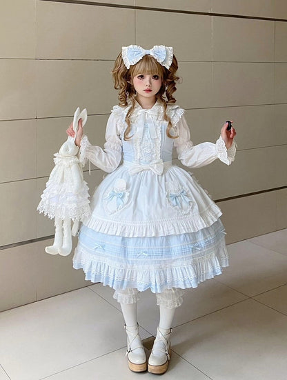Light Blue Lace-Up Lolita Jumper Skirt with Ruffled Hem
