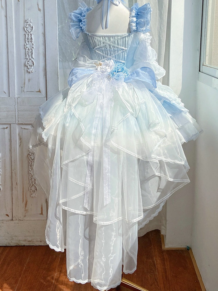 Rosa Grün Blau Schleppe Tüll Blumenmuster /