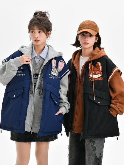 Zootopia Judy Applique Dark Blue Down Jacket Detachable Sleeves