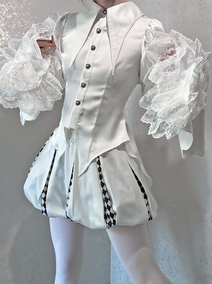 折り返しシャツ テール王子袖 ホワイトポイントロリータロングカラー