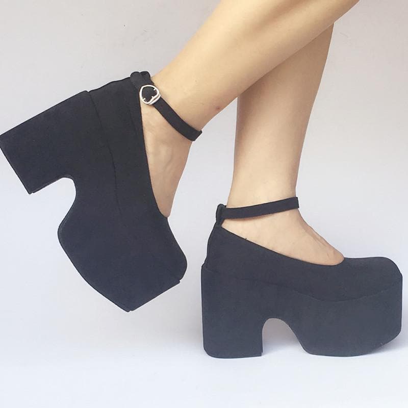High SP168133 Platform Heels Made Shoes Black Simple Custom